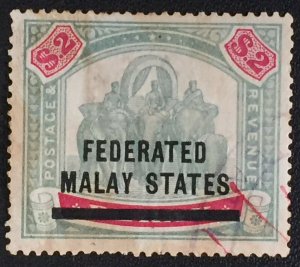 Malaya Federated Malay States FMS 1900 opt Perak Elephants $2 Used SG#11 M2428