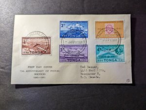 1962 Tonga First Day Cover FDC Nukualofa to Vancouver BC Canada 75 Years Postal