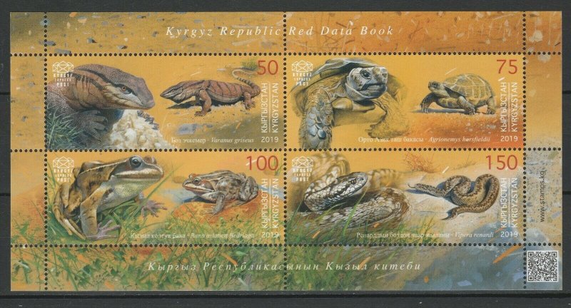 Kyrgyzstan 2019 Fauna Snake Frog Turtle Reptiles MNH sheet