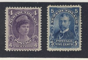 2x Newfoundland  Royal Family Stamps; #84-4c #85-5c MH VF Guide Value = $135.00