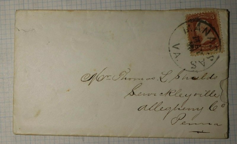 US Sc# 65 Used On Cover 1860's Manassas VA Postmark Cancel City