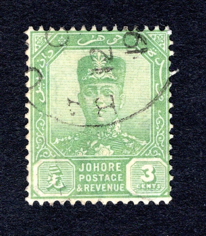 Johore SC #104   F/VF, Used, 3 cent green, CV $6.25 ...... 3180105