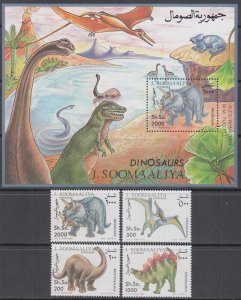 SOMALIA # M480-3,BLK29 (Michel Cat) CPL MNH SET of 4 + S/S - VARIOUS DINOSAURS