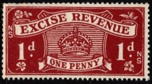 1925 Great Britain Excise Revenue 1 Pence Script Watermark Block SO MNH