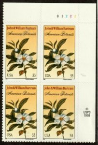 1999 John & William Bartram, Botanists Plate Block Of 4 33c Stamps, Sc#3314, MNH