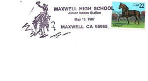 US SPECIAL PICTORIAL POSTMARK COVER MAXWELL HIGH SCHOOL CA - JUNIOR RODEO type 1