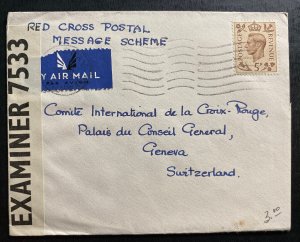 1942 England Censored Airmail Cover to Red Cross Geneva Switzerland