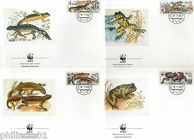 Czechoslovakia 1989 WWF Frog Amphibians Wildlife Fauna Sc 2748-51 Set of 4 FDCs