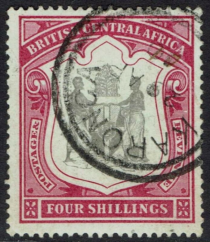 BRITISH CENTRAL AFRICA 1897 ARMS 4/- USED 