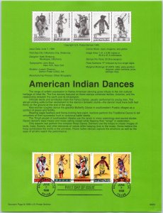 USPS SOUVENIR PAGE TRADITIONAL AMERICAN INDIAN DANCES STRIP OF FIVE STAMPS 1996