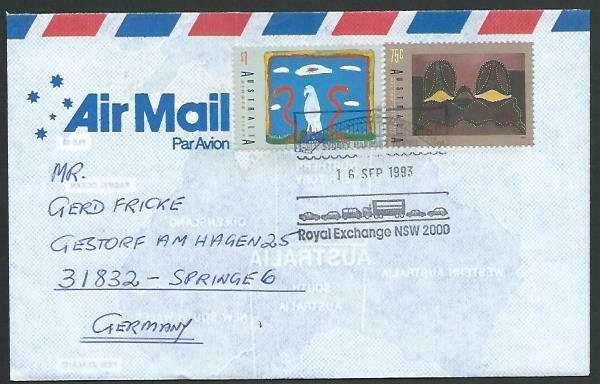 AUSTRALIA 1993 cover to Germany - nice franking - Sydney pictorial pmk.....12811