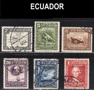 Ecuador Scott 340-45 complete set F to VF used.