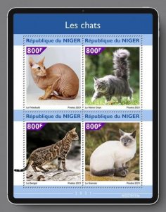 Niger 2021 MNH Cats Stamps Peterbald Maine Coon Bengal Siamese Cat 4v M/S