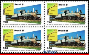 1750 BRAZIL 1981 MADEIRA-MAMORE RAILROAD, TRAINS, MI# 1834 RHM C-1208, BLOCK MNH