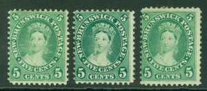 SG 14-16 New Brunswick 1860-63. 5c yellow-green. 5c deep green, 5c...