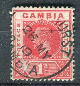 GAMBIA; 1912 early classic GV issue fine used 1d. value 