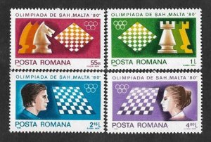 SD)1980 ROMANIA COMPLETE CHESS SERIES, MALTA CHESS OLYMPIAD, GAME PIECES, 4 MNH