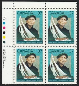 BLUENOSE SHIP, CAPTAIN ANGUS WALTERS = Canada 1988 #1228 MNH UL BLOCK of 4