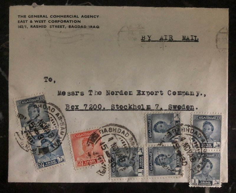 1948 Bagdad Iraq General Commercial Agency Airmail Cover To Stockholm Sweden