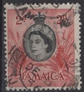 Jamaica 161 (used) 2p Elizabeth II, pineapple, rose red & black (1956)