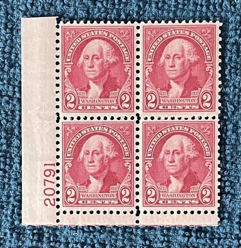 Scott #707, 2c Washington Bicentennial Plate Block, VF MNH