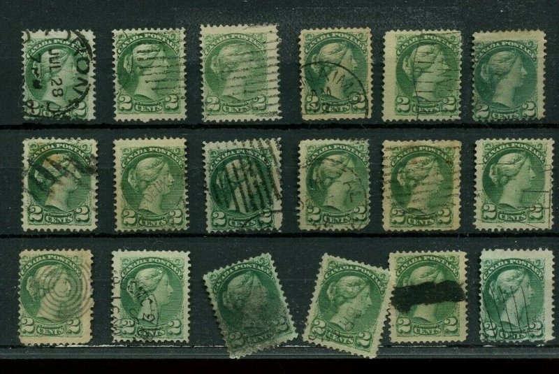 Various cancels on lot of 2c SMALL QUEENS Canada used