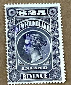 1898 NFR9 Newfoundland Revenue, used , $25.00 Queen Victoria, CV $500.00