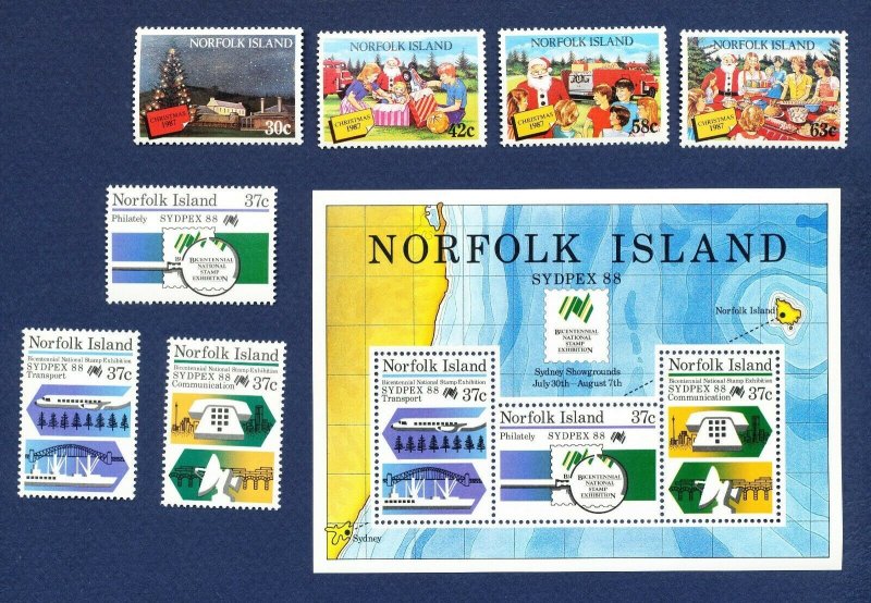 NORFOLK ISLAND - 422-425 437-439a  - VF MNH - Christmas Sydpex 1987-1988