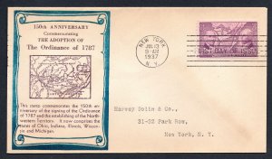 US 1937 3¢ Ordinance of 1787 Stamp FDC #795 962 & 967 Used CV $9.00