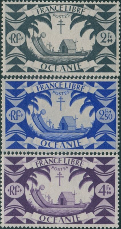 French Oceania 1942 SG155-157 Polynesian Canoe MLH