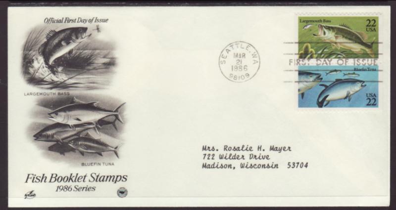 US Largemouth Bass Fish 1986 PCS Typed FDC BIN