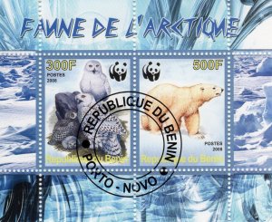 Benin 2008 WWF Polar Bears Antarctic-Owls  Souvenir Sheet Fine Used