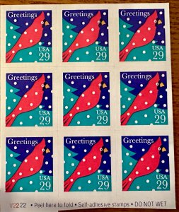 US # 2874  Christmas pane of 9 29c 1994 Miint NH
