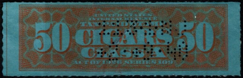 1939 US Revenue Tax Paid 50 Class A Cigars Act Of 1926 Series 109 Cancelled