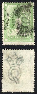 Queensland SGF18 1/- green wmk Large Crown and Q used