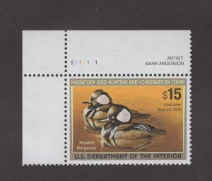 RW72 Federal Duck Stamp. Plate Number Single. MNH. OG  #02 RW72PNSTL