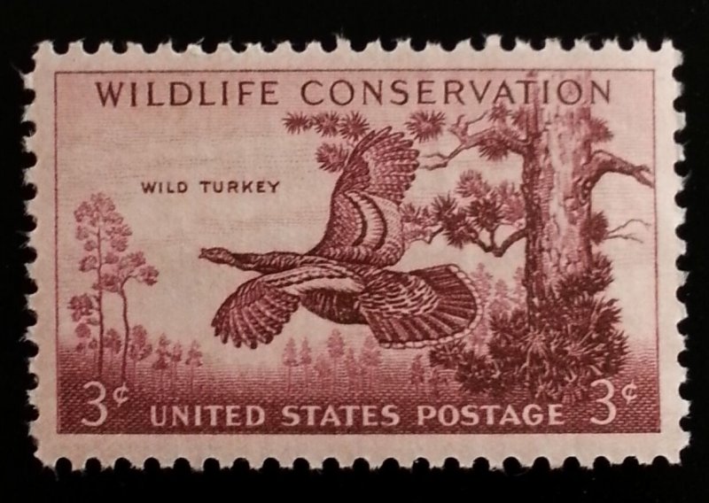 1956 3c Wild Turkey, Wildlife Conservation Scott 1077 Mint F/VF NH