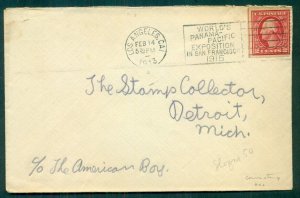 1913, Panama-Pacific Expo Machine Cancel tying 2¢ on cover, VF