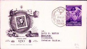 ARGENTINA, Sc B12 Postage Stamp Designing FIRST DAY COVER, 1950 FDC