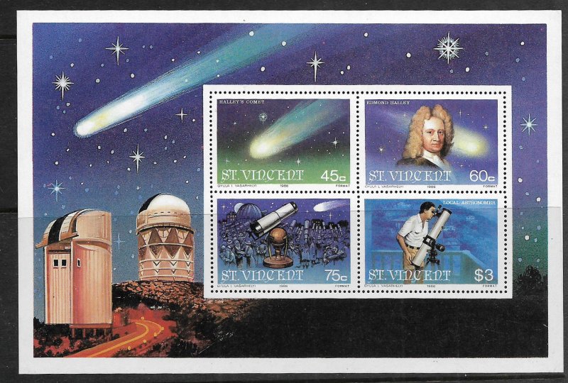 ST. VINCENT, 921, MNH, S.S OF 4, HALLEY'S COMET