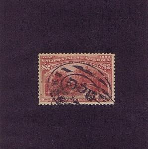   SC# 242 USED $2 COLUMBIAN, 1893, DOUBLE OVAL CANCEL, 2018 PSAG CERT