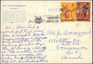 SINGAPORE MULTI STAMP TO UNITED STATES ON POSTCARD #201