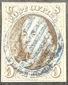 Scott#: 1a - Benjamin Franklin 5¢ 1847 used single stamp w/2015 PSE cert