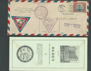 1928 Aug 1 First Day New 5c Airmail Rate From Ogden Ut W/Printed Labels Front---