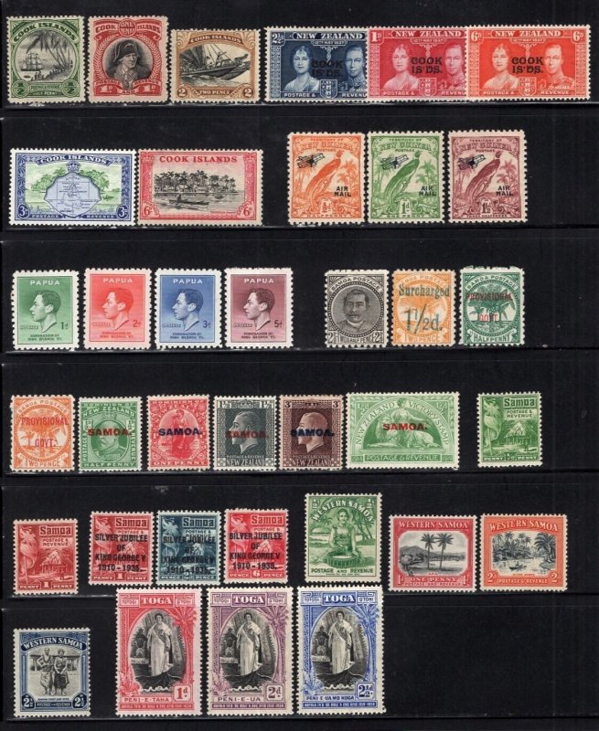 British Pacific GV Era Group 36 Mint Stamps Good Samoa CV$87 