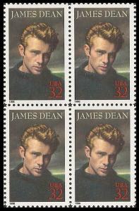 US 3082 Legends of Hollywood James Dean 32c block 4 MNH 1996