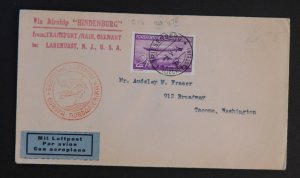 1936 Lichtenstein Hindenburg Zeppelin LZ129 cover to Tacoma WA USA # C16  3