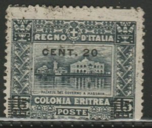 Italy Colony Eritrea 1916 Black Surcharge 20c on 15c Used A18P18F927