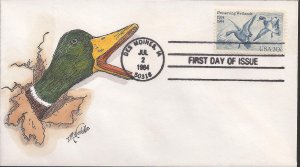 T.M. Weddle Hand Painted FDC for the 1984 20c Preserving Wetlands Stamp