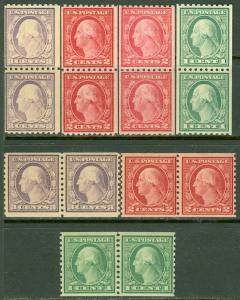 EDW1949SELL : USA 1916-18 Sc #486-90. 492-93 Rotary Coil pairs F-VF MNH Cat $233